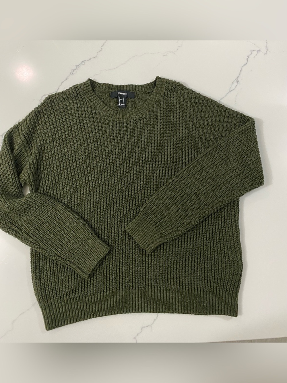Forever 21 Women’s Olive Green Ribbed Crewneck Sweater